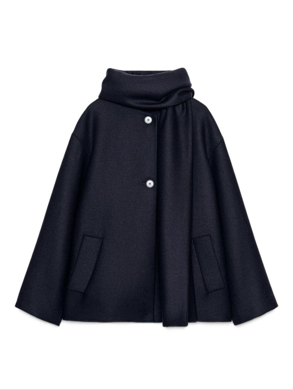 Zara Navy Blue Wool Blend Short Coat With Scarf